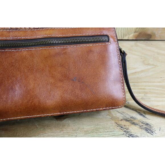 Patricia Nash Handbag Crossbody Tooled Rose Brown Italian Leather Lanza No Clasp - Picture 13 of 14